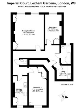 2 bed Flat to rent on 11 Imperial Court Lexham Gardens W8 - Property Floorplan