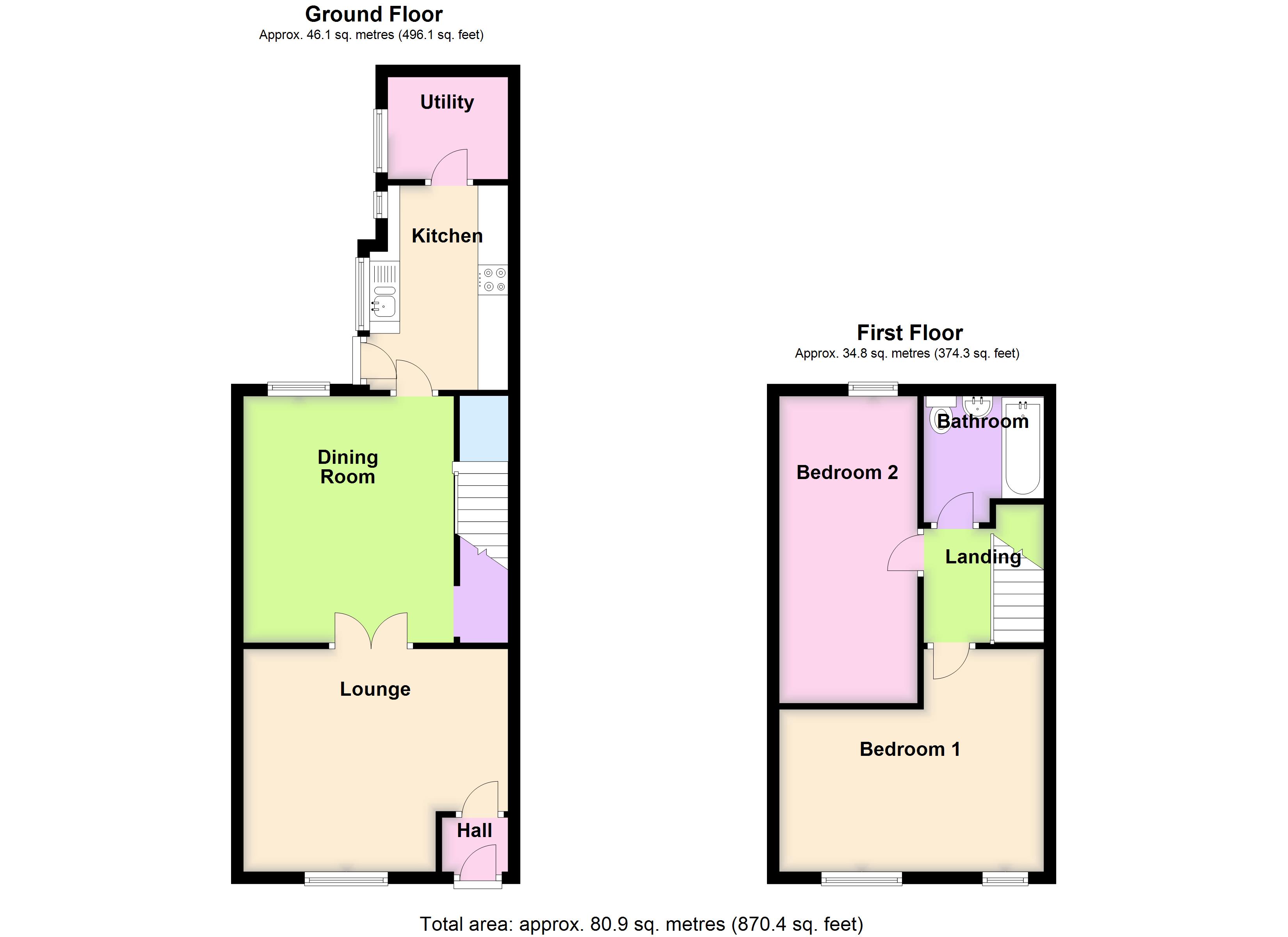 2 bed terraced for sale in Woodville Road, Heath Charnock, Adlington - Property Floorplan